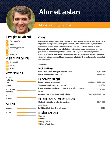 Vinç Operatörü Cv Örnekleri cv indir